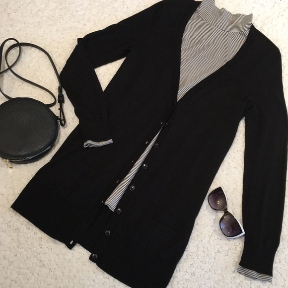 Halogen Sweaters - Halogen Long Black V-Neck Cardigan with Pockets